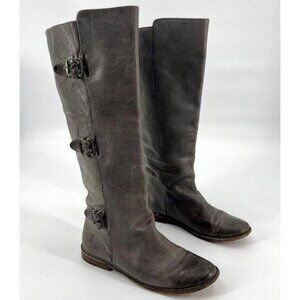 Frye Paige Buckle Grey Riding Biker Boot Womens 6